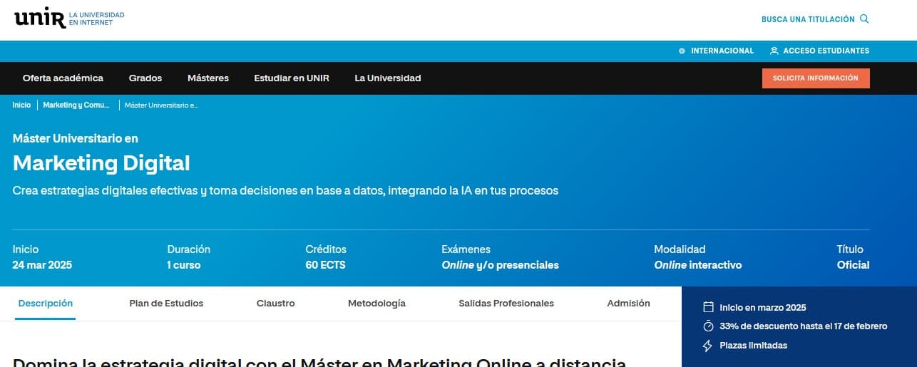 Máster en Marketing Digital y E-commerce de UNIR