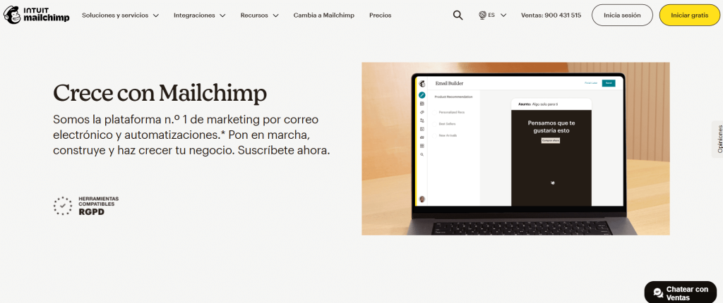 home mailchimp herramienta de email marketing